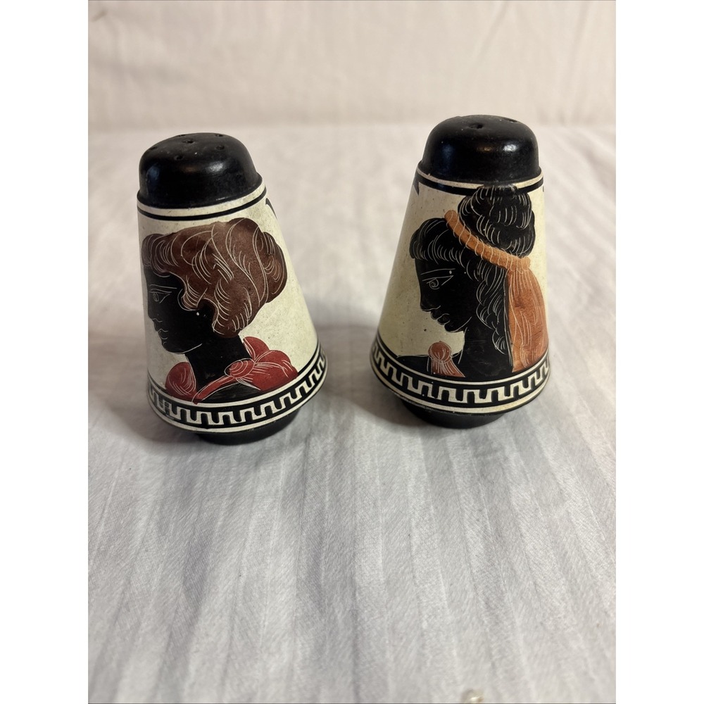 Vintage Greek Salt & Pepper Shakers Set of 2 Ceramic Greece Hand Painted